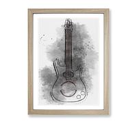 Neon Electric Guitar In Abstract Modern Framed Print | A4 Oak Framed Wall Art | Ready to Hang | Abstract Music Picture | Living Room Bedroom Lounge Office