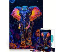 Neon Elephant Animal 1000 Piece Jigsaw Puzzle for Adults Brain Tease Toy Together Fun Perfect Cut (38x26cm)
