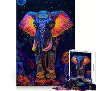 Neon Elephant Animal Jigsaw Puzzles for Teenagers 1000 Pieces Logic Toy Casual Fun Precision Cut Heartfelt Gift (38x52cm)