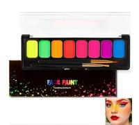 Neon Face Paint Palette with UV Glow Effects - 8 Vibrant Quick-Drying Colours Including Yellow Red Purple Pink Green Orange Magenta Blue for Painting Parties Festivals Halloween Creative Designs