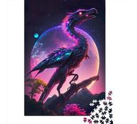 Neon Fairytale Dinosaur Wooden 1000 Pieces Jigsaw Puzzle for Adults Creative Rectangular Puzzle Brain Exercise Challenge Game 1000pcs (75x50cm)