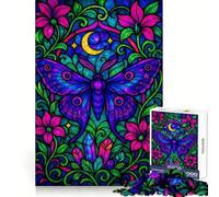 Neon Fantasy Stained Glass Moth with Moon 1000 Piece Jigsaw Puzzles for Adults Teenagers Brain Skill Group Joy Exact Edge Stylish Gift (50x75cm)