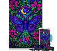 Neon Fantasy Stained Glass Moth with Moon 1000 Piece Jigsaws for Adults Mind Exercise Toy Quiet Fun Design Assembly Thoughtful Gift (38x52cm)