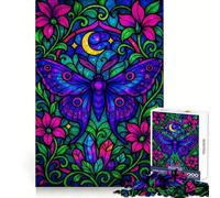 Neon Fantasy Stained Glass Moth with Moon 1000 Piece Jigsaws for Adults Mind Exercise Toy Quiet Fun Design Assembly Thoughtful Gift (38x52cm)