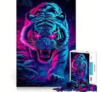 Neon Fierce Tiger Jigsaw Puzzles 1000 Piece for Adults Improve Memory Peaceful Time Fine Edge Santa Wish Gift (50x75cm)
