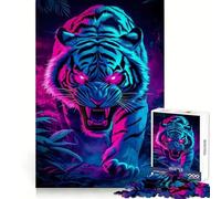 Neon Fierce Tiger Jigsaw Puzzles 1000 Piece for Adults Improve Memory Peaceful Time Fine Edge Santa Wish Gift (50x75cm)