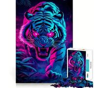 Neon Fierce Tiger Jigsaw Puzzles for Adults1000 Piece Intellect Toy Stress Relief Precise Cut Perfect Present (38x26cm)