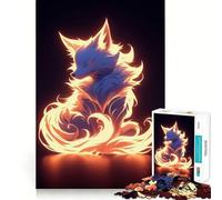 Neon Fire Kitsune Fox Jigsaw Puzzle for Adults 1000 Pieces Mind Play Relaxing Fun Clean Edge Art Collection Piece (38x26cm)