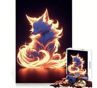 Neon Fire Kitsune Fox Jigsaw Puzzles 1000 Piece for Adults Improve Memory Peaceful Time Fine Edge Santa Wish Gift (38x52cm)