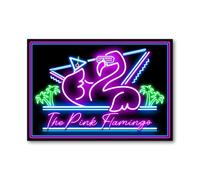 Neon Flamingo Aluminium Plaque - Retro Tropical Metal Sign for Home Bar Kitchen Garden Office Wall Decor Cocktail Lounge Vibe