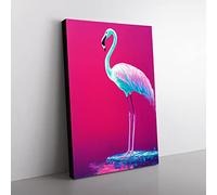 Neon Flamingo Canvas Wall Art Print Ready to Hang, Framed Picture for Living Room Bedroom Home Office Décor, 60x40 cm (24x16 Inch)