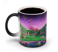Neon Flamingo Pattern Color Changing Mug 11 Oz Heat Changing Coffee Mugs Funny Magic Cup Heat Sensitive Ceramics Mug Novelty Coffee Cups Personalized Customized Gift Idea for Men & Women