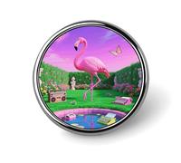 Neon Flamingo Pattern Lapel Pin Cute Metal Brooch Pin Fashionable Round Badge for Shirts, Hats, Jackets Unique Fashion Accessories Gift for Men & Women
