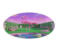 Neon Flamingo Pattern Round Area Rug Non Slip Backing Doormat Water Absorbent Plush Throw Low-Pile Non-Slip Floor Mat Carpet for Living Room Bedroom Entryway Nursery Room 90 * 90cm