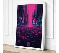 Neon Flowers in the City Canvas Wall Art Print 18x12 Inch (46 x 30 cm)
