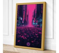 Neon Flowers in the City Canvas Wall Art Print 30x20 Inch (76 x 51 cm)