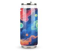 Neon Fluid Geometry Printed Stainless Steel Thermos Cup with Lid and Straw Suitable for Use in The Car Traveling Fitness Outdoor Activities Cafes Offices Home Use Etc