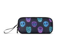 Neon Fluorescent Skull Nylon School Pencil Bag Big Capacity Pencil Case for Boys Stationery Bag for College Woman
