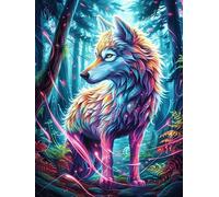 Neon Forest Wolf 500 Pieces Set Classic Jigsaw Puzzle Couple Puzzle Partners Mind Relaxation Wall Decor Easter New Year Premium Cardboard 500 PCS