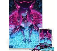 Neon Fox Girl on Glowing Circle Hard Jigsaw Puzzle for Adults 1000 Pieces Brain Skill Together Fun Exact Edge Creative Gift (38x26cm)