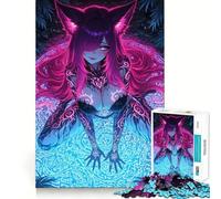 Neon Fox Girl on Glowing Circle Hard Jigsaw Puzzle for Adults 1000 Pieces Brain Skill Together Fun Exact Edge Creative Gift (38x26cm)