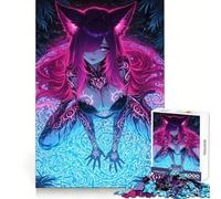 Neon Fox Girl on Glowing Circle Jigsaw Puzzles 1000 Pieces for Adults Strong Logic Toy Stress Free Clear Edge Thoughtful Gift (50x75cm)