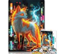 Neon Fox Jigsaw Puzzles for Teenagers,Family Game Stress Reliever Difficult Challenge Artists Collection,Fine Art (38x26cm)
