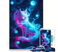 Neon Fox Spirit Jigsaw Puzzles 1000 Piece for Adults Smart Game Stress Free Pattern Assembly Warm Surprise (38x26cm)