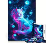 Neon Fox Spirit Jigsaw Puzzles 1000 Piece for Adults Smart Game Stress Free Pattern Assembly Warm Surprise (38x26cm)