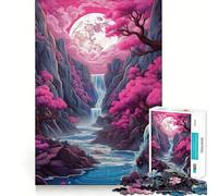 Neon Full Moon Rising Jigsaw Puzzle 1000 Piece for Teenagers Mind Puzzle Leisure Fun Art Assembly Art Collectible (38x26cm)