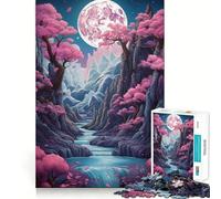 Neon Full Moon Rising Jigsaw Puzzles 1000 Piece for Adults Improve Memory Peaceful Time Fine Edge Santa Wish Gift (50x75cm)