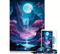 Neon Full Moon Valley 1000 Pieces Puzzles for Adults Mind Exercise Toy Peaceful Time Design Assembly Creative Gift (38x52cm)