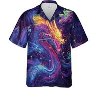 Neon Galaxy Eagle/Lion/Dragon/Wolf Hawaiian Shirt | Casual Short Sleeve 3D Printed Button Down Shirt Summer Aloha Beach Shirt