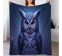 Neon Galaxy Owl Flannel Throw Blanket, Magical Realism Blanket Warm Soft Lightweight Cozy Microfiber Blankets Throw for Bed Couch Sofa All Seasons 150x200cm