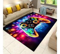 Neon Game Console Area Rugs, 70x140cm, Colorful Gamepad Game Controller Design Rug for Boys Bedroom, Reduce Noise Soft Cozy Gaming Carpet, Fade Resistant Durable Mat for Floor Sofa