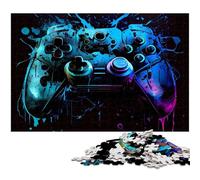 Neon Game Controller 1000 Piece Jigsaw Puzzle cardboard Jigsaw DIY Decoration, Brain Challenge, for Adult, Family, 26X38CM/10.23x14.96inch