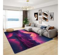 Neon Gaming Rug - Vaporwave Rug, Mountain and Sunset Rugs for Living Room Bedroom, Washable Non Slip Soft Large Carpet, Patterned Area Rugs & Home Decor 100x150 cm