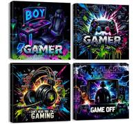 Neon Gaming Wall Art Cool Gamer Graffiti Canvas Prints for Boy Men Game Room Gaming Accessories Canvas Prints Colorful Video Game Painting Posters for Teen Boys Playroom Bedroom Decoration 12x12" 4Pcs