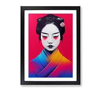 Neon Geisha Framed Print | A2 Black Framed Wall Art | Ready to Hang | Modern Nature Picture | Living Room Bedroom Lounge Office