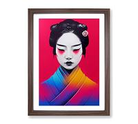 Neon Geisha Framed Print | A2 Walnut Framed Wall Art | Ready to Hang | Modern Nature Picture | Living Room Bedroom Lounge Office