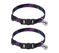 Neon Geometric Bats Black Adjustable Buckle Kitten Collar 2 Pack Pet Collars for Cats