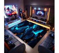 Neon Geometric Gaming Rug for Boys Room Extra-Large Flannel Kids Bedroom Rug Non-Slip Gamer Floor Mat Gamer Accessories E-sports Game Carpet Runner Living Room Sofa Decor (Blue,80x120 cm)