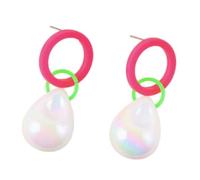 Neon Geometric Teardrop Earrings - Retro Color Block Circle Dangles, Disco-Inspired Acrylic Jewelry for Party and Daily, Acrylic, No Gemstone