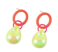 Neon Geometric Teardrop Earrings - Retro Color Block Circle Dangles, Disco-Inspired Acrylic Jewelry for Party and Daily, Acrylic, No Gemstone