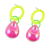 Neon Geometric Teardrop Earrings - Retro Color Block Circle Dangles, Disco-Inspired Acrylic Jewelry for Party and Daily, Acrylic, No Gemstone