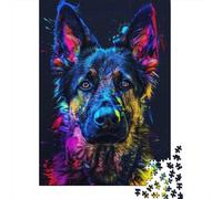 Neon German Shepherd Adult Jigsaw Puzzle, 1000 Pieces, 70x50cm/1000pcs, Low-dust White Pieces for Sorting; for Progress Whenever Time Allows