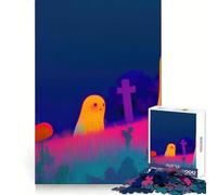 Neon Ghosts Halloween Night 1000 Piece Jigsaw Puzzles for Adults Jigsaw Raise Memory Peaceful Fun Clean Edge Santa Wish Item (38x52cm)