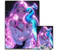 Neon Girl with Peacock 1000 Pieces Puzzles for Adults Paper Jigsaw Puzzles for Adults Perfect for Family Gatherings Birthdays Holidays 1000 PCS(38x26cm)