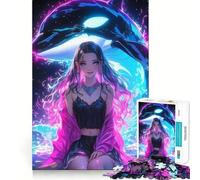 Neon Girl with Whale 1000 Piece Jigsaw Puzzle for Adults Smart Game Soothing Fun Pattern Assembly Stylish Gift (38x26cm)