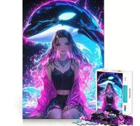 Neon Girl with Whale 1000 Pieces Puzzles for Adults Mind Exercise Toy Peaceful Time Design Assembly Creative Gift (50x75cm)